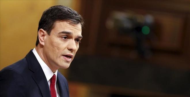 El secretario general del PSOE, Pedro Sánchez, esta tarde en la sesión de investidura.