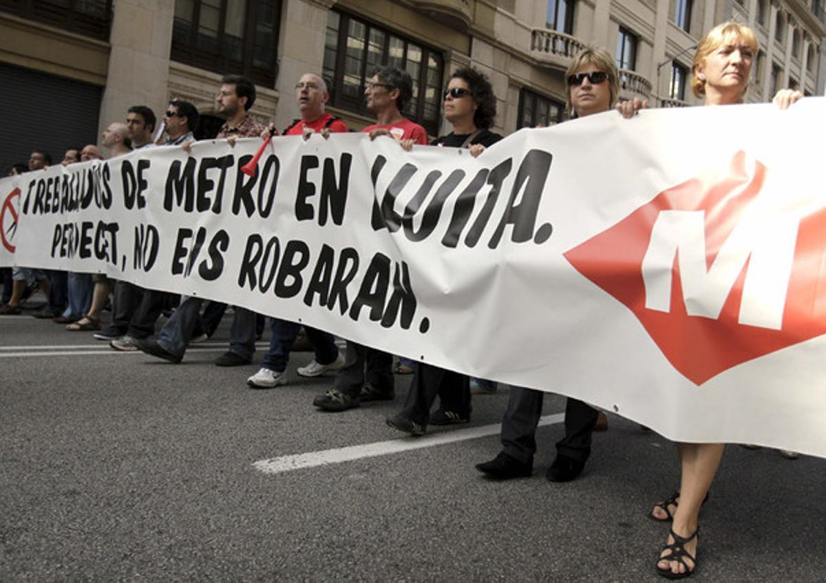 Manifestación de trabajadores del Metro de Barcelona.