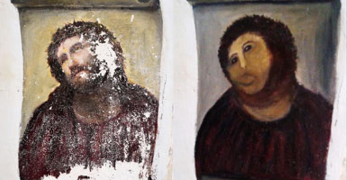 Imagen del ’Ecce Homo’ original y de la restauración del mismo realizada por Cecilia Giménez.