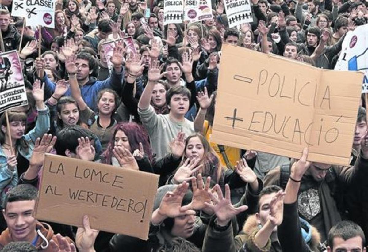 Protesta contra la LOMCE, el pasado 27 de febrero, en Barcelona.