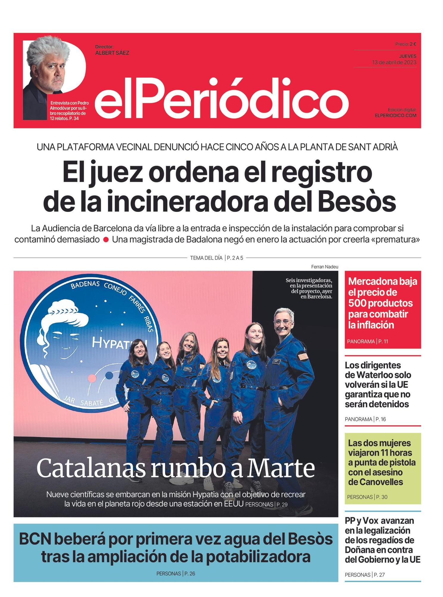 La portada de EL PERIÓDICO del 13 de abril de 2023