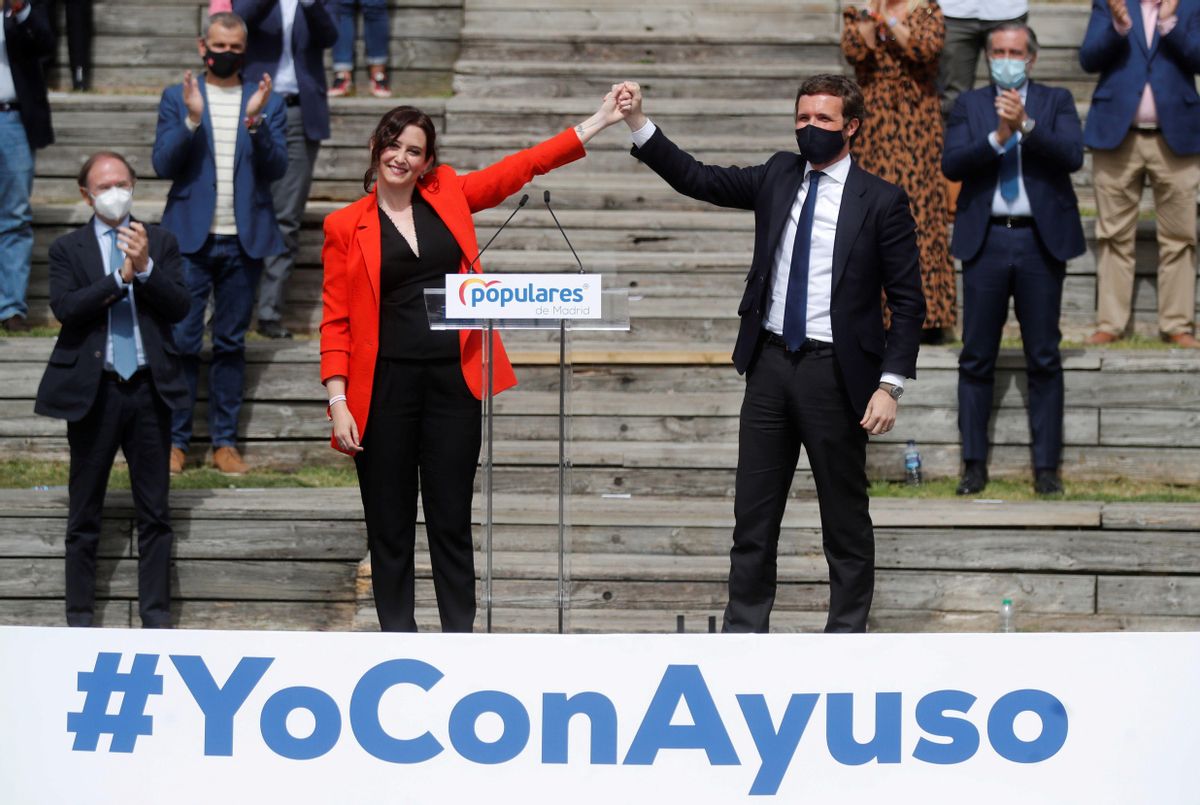 Isabel Díaz Ayuso y Pablo Casado, el pasado 31 de marzo, en la presentación de la lista electoral del PP para las elecciones autonómicas del 4 de mayo. Isabel Díaz Ayuso y Pablo Casado, el pasado 31 de marzo, en la presentación de la lista electoral del PP para las elecciones autonómicas del 4 de mayo.