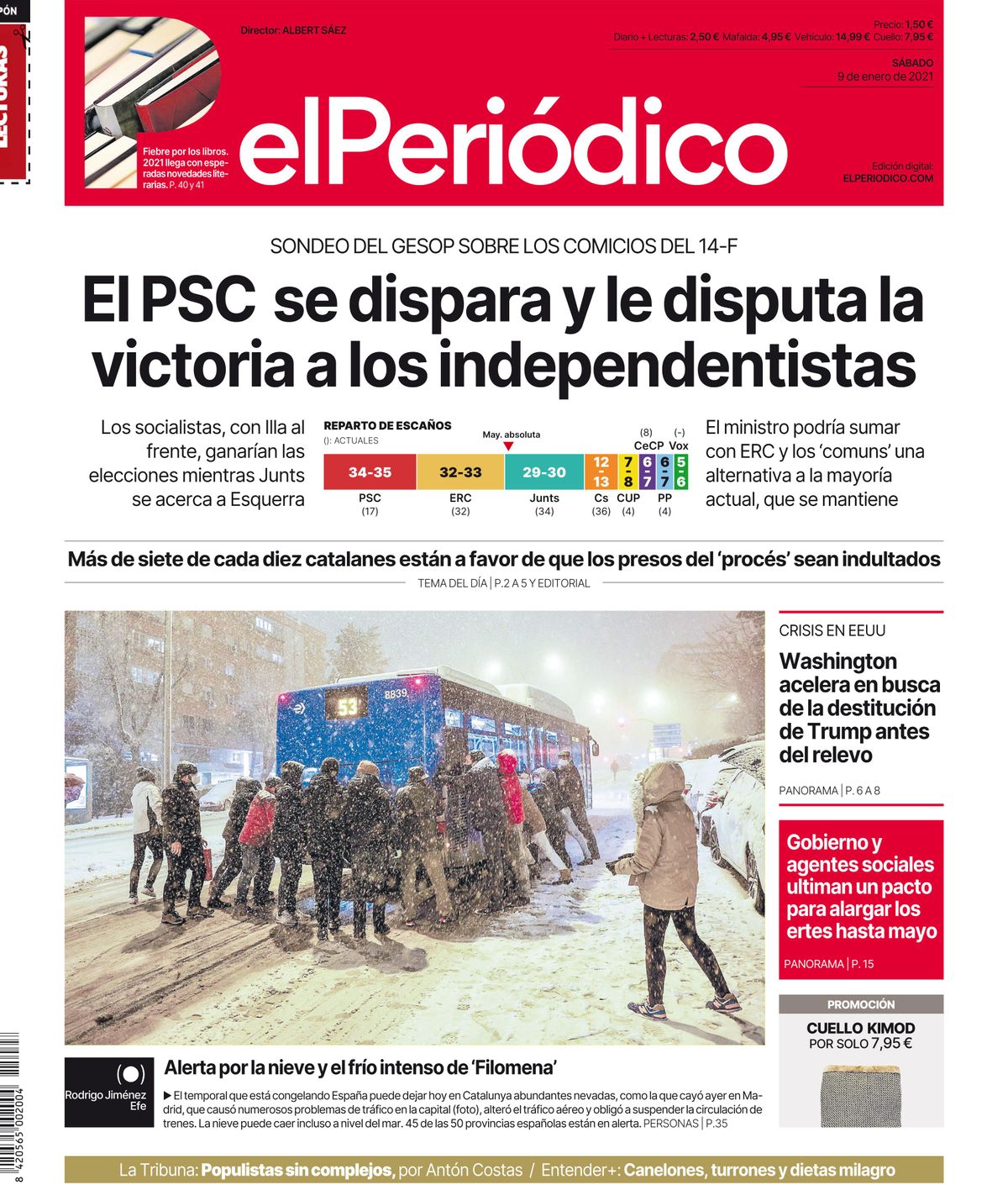 La portada de EL PERIÓDICO del 9 de enero del 2021 La portada de EL PERIÓDICO del 9 de enero del 2021