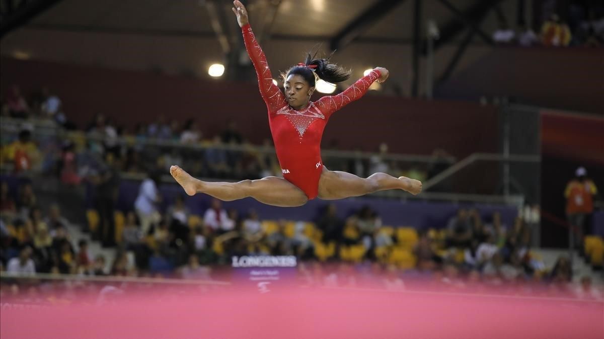 Simone Biles, en la final de suelo. Simone Biles, en la final de suelo.