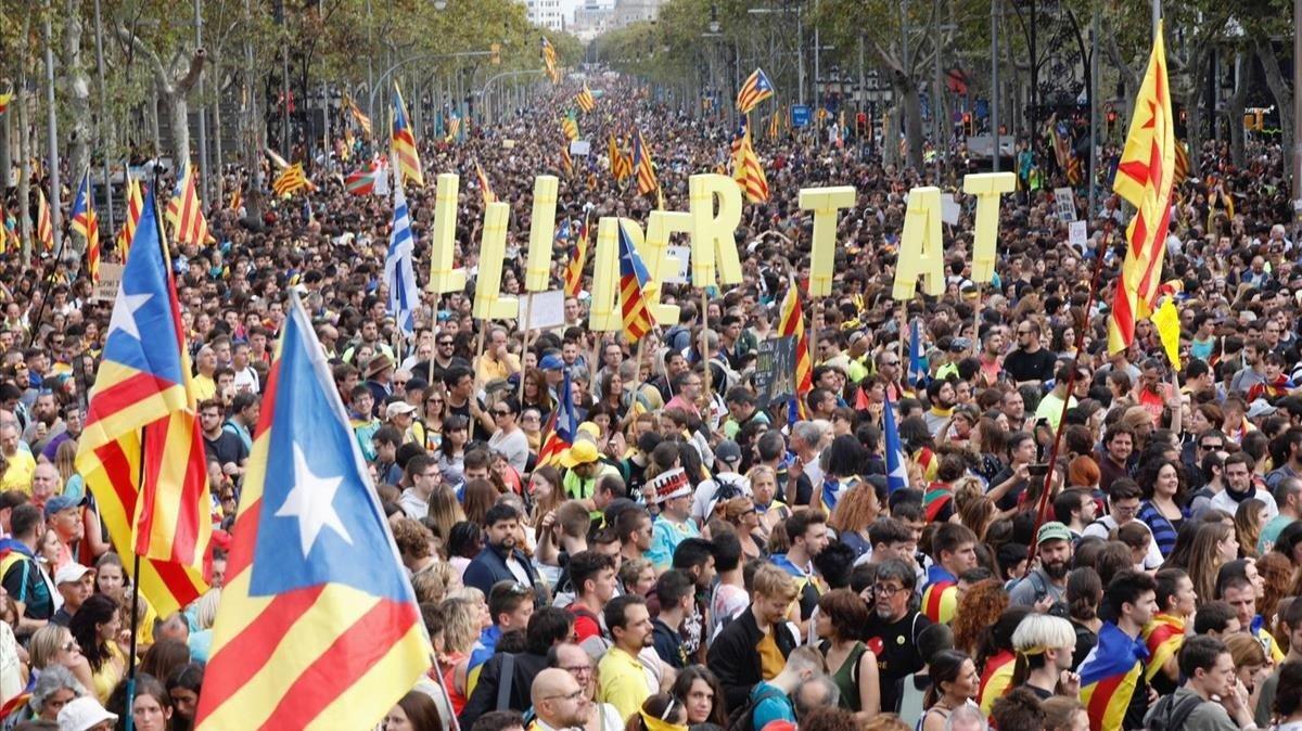 Manifestación en contra de la sentencia del ’procés’ en Barcelona. 