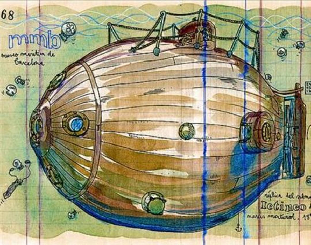 Esbozo 8 Réplica del submarino Ictíneo, de Narcís Monturiol. Esbozo 8 Réplica del submarino Ictíneo, de Narcís Monturiol.