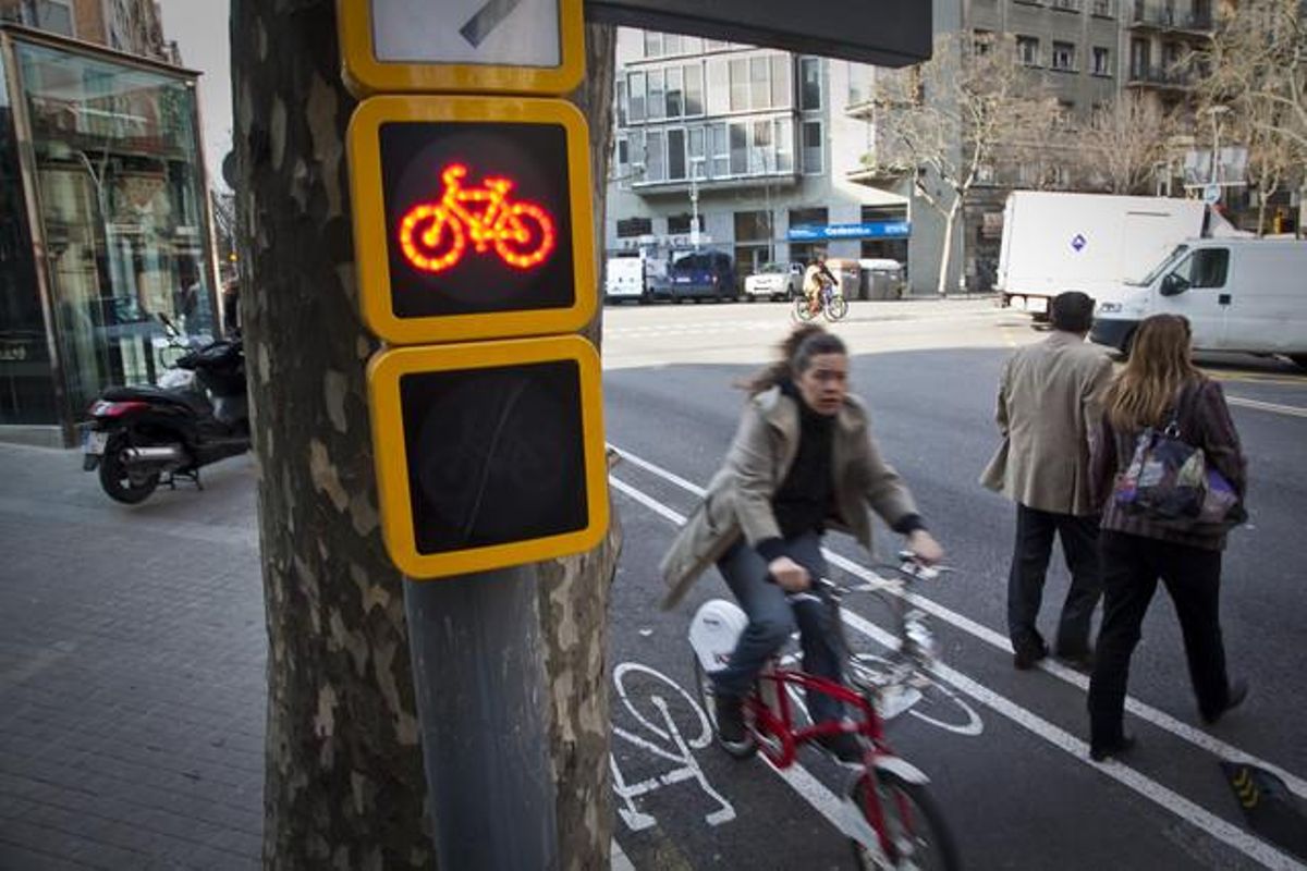 Uno de los nuevos semáforos para bicicletas. Uno de los nuevos semáforos para bicicletas.