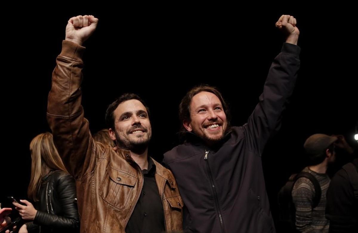 Iglesias y Garzón presentan el acuerdo en la Sala Mirador, en el barrio de Lavapiés (Madrid). Iglesias y Garzón presentan el acuerdo en la Sala Mirador, en el barrio de Lavapiés (Madrid).