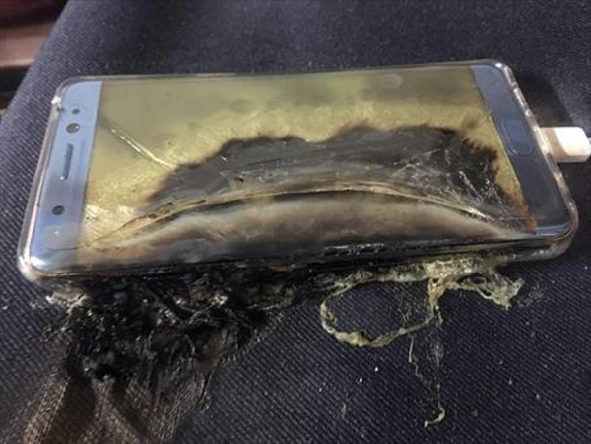 Estado un de Galaxy Note 7 defectuoso tras incendiarse.