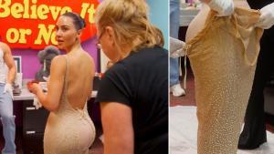 Varios vídeos muestran que Kim Kardashian no pudo abrocharse el vestido de Marilyn.