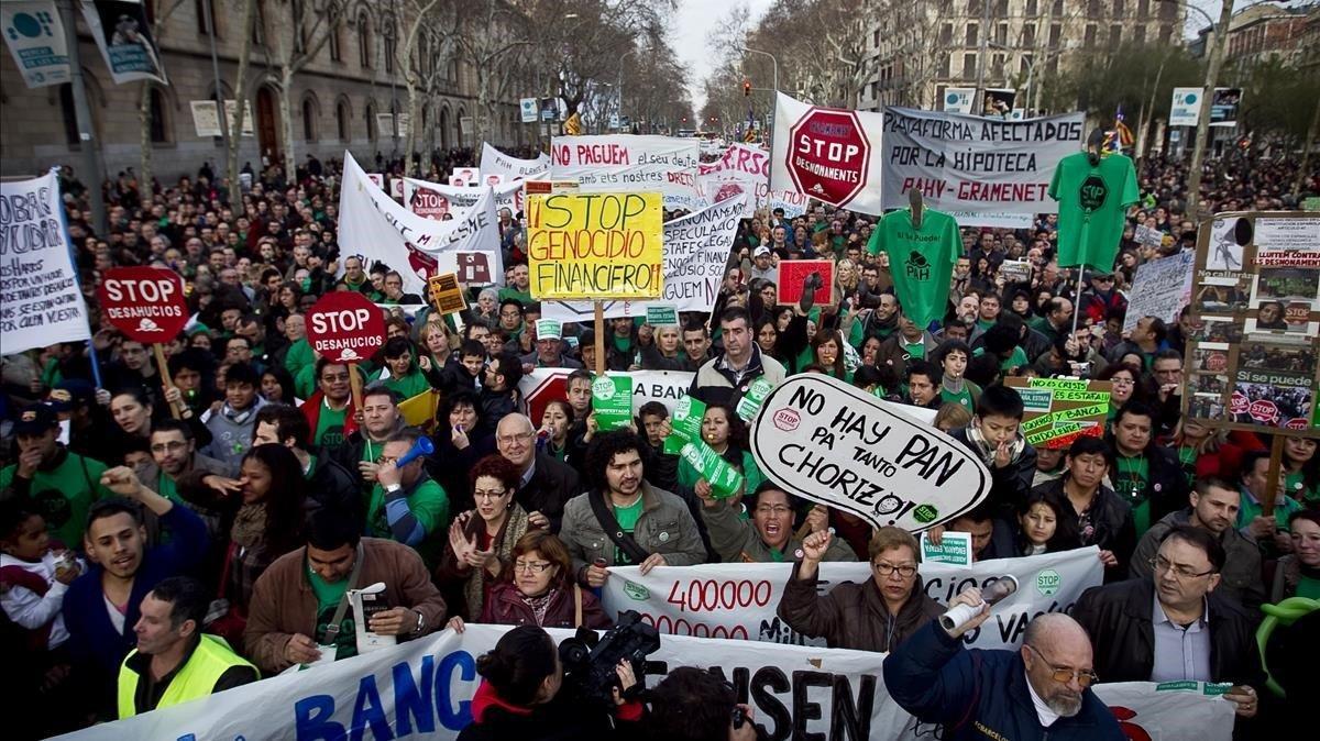 Manifestación de afectados por las hipotecas en Barcelona en el 2013.