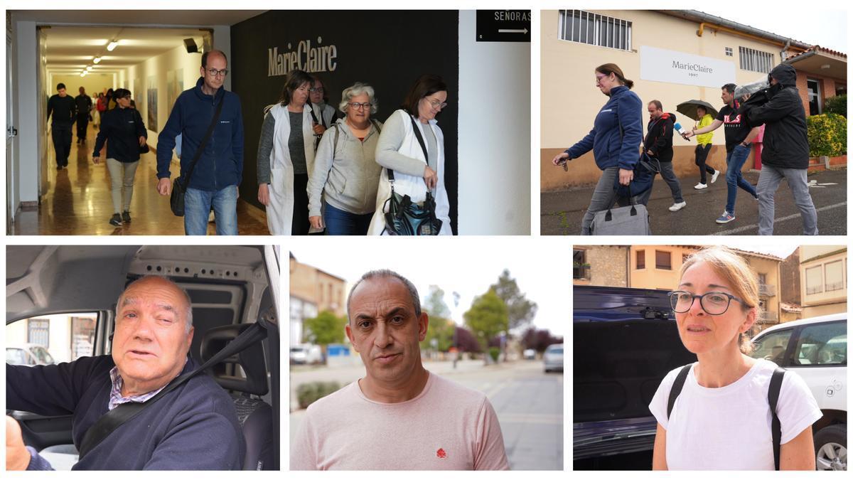 Trabajadores de la firma, en un día triste como el de este miércoles en Vilafranca (arriba). Algunos de los vecinos del pueblo (abajo).