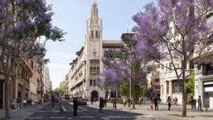 Imagen virtual de la futura bifurcación de Via Laietana y Junqueres, calle que pasará a ser peatonal