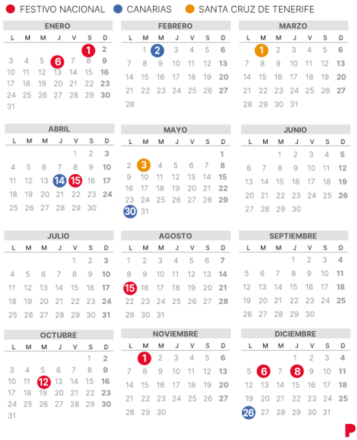 Calendario laboral de Santa Cruz de Tenerife 2022.