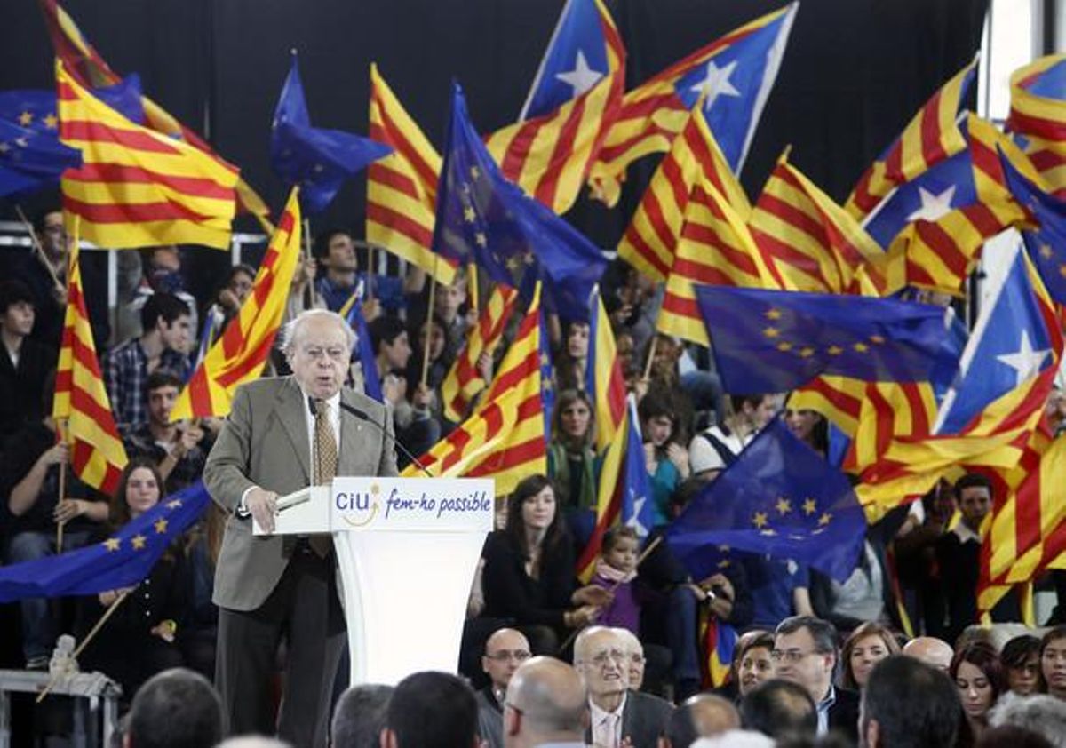 Jordi Pujol, durante un mitin de CiU en Granollers. Jordi Pujol, durante un mitin de CiU en Granollers.