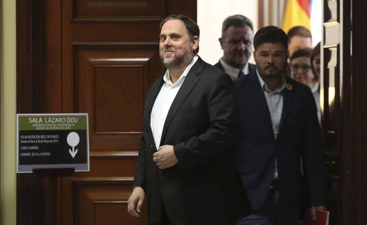 Oriol Junqueras cuando recogió su acta en el Congreso en mayo. Oriol Junqueras cuando recogió su acta en el Congreso en mayo.