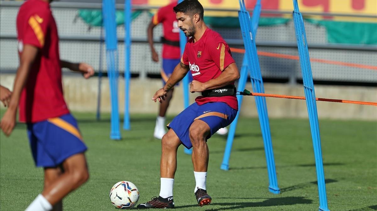 Luis Suárez, en un entrenamiento con el Barcelona.
