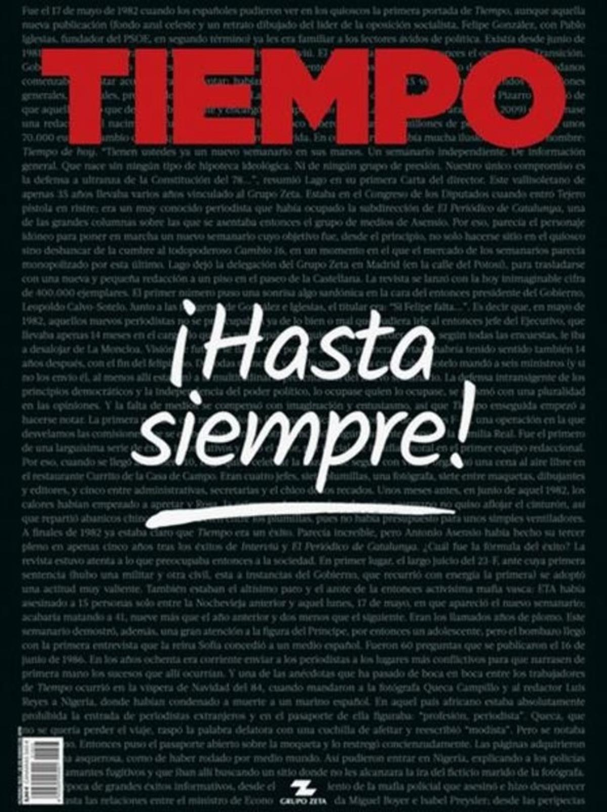 La revista 'Tiempo' se despide con un número especial
