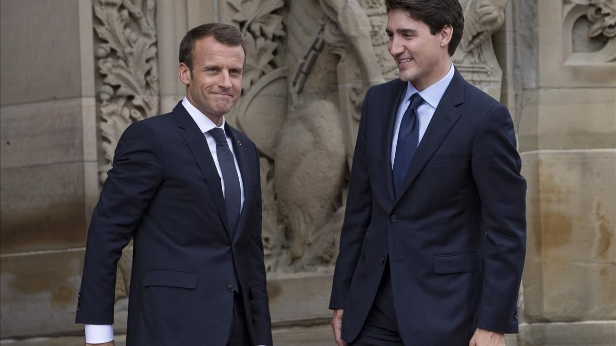 Los mandatarios Emmanuel Macron y Justin Trudeau, en un encuentro en Ottawa. Los mandatarios Emmanuel Macron y Justin Trudeau, en un encuentro en Ottawa.