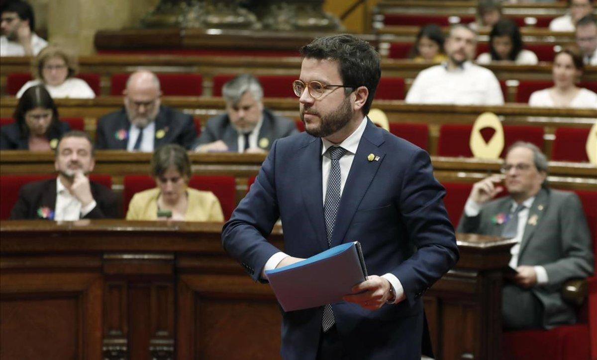 Pere Aragonès, en un pleno del Parlament.