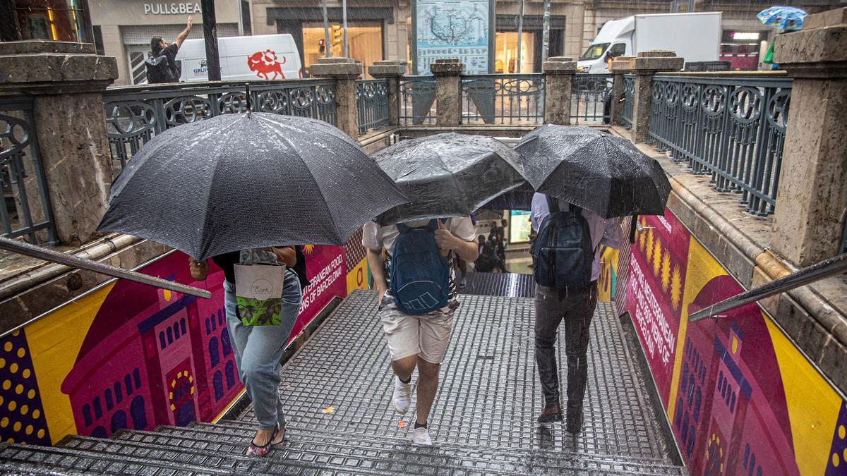 Paraguas en un día de lluvia en Barcelona