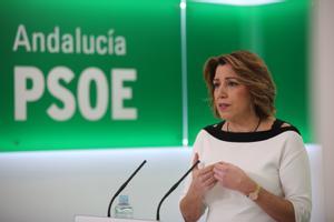 Susana Díaz, durante una rueda de prensa en la sede del PSOE de Andalucía, el pasado 8 de enero de 2021. 