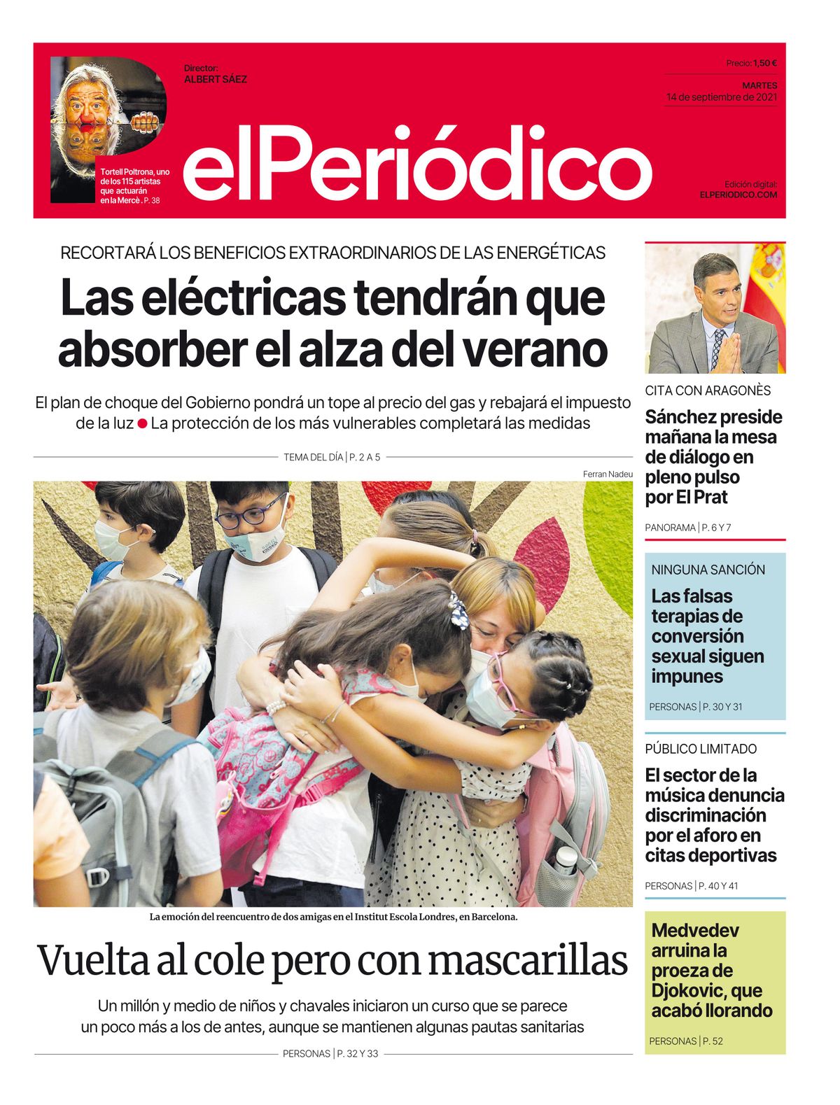 La portada de EL PERIÓDICO del 14 de septiembre del 2021. La portada de EL PERIÓDICO del 14 de septiembre del 2021.