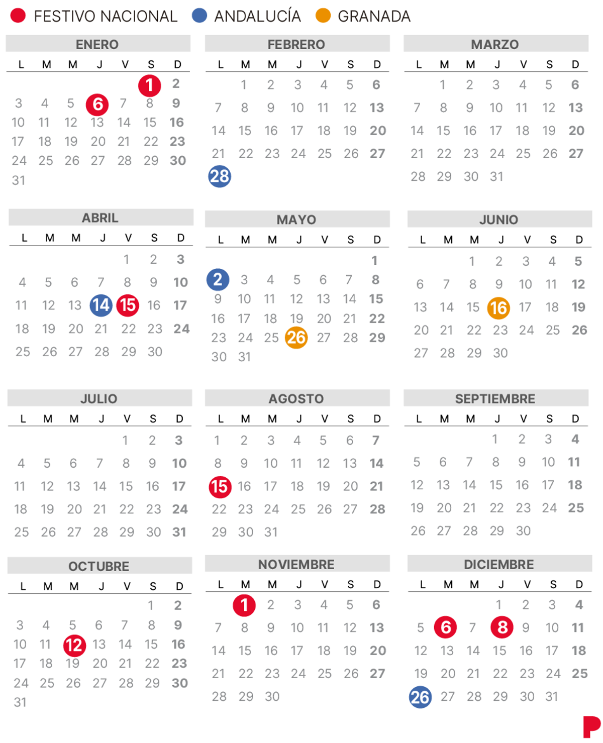 Calendario laboral de Granada de 2022.