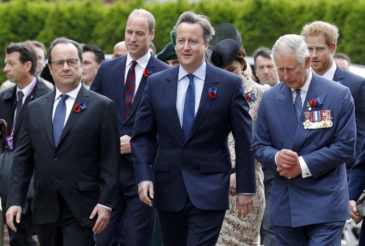 From L, French President Francois Hollande, Britain’s Prime Minister David Cameron, Britain’s Prince Charles are followed by Britain’ Prince William and his wife Catherine, the Duchess of Cambridge and Prince Harry as they arrive to attend a ceremony at the Franco-British National Memorial in Thiepval near Albert, during the commemorations to mark the 100th anniversary of the start of the Battle of the Somme, northern France, July 1, 2016. REUTERS/Philippe Wojazer From L, French President Francois Hollande, Britain’s Prime Minister David Cameron, Britain’s Prince Charles are followed by Britain’ Prince William and his wife Catherine, the Duchess of Cambridge and Prince Harry as they arrive to attend a ceremony at the Franco-British National Memorial in Thiepval near Albert, during the commemorations to mark the 100th anniversary of the start of the Battle of the Somme, northern France, July 1, 2016. REUTERS/Philippe Wojazer