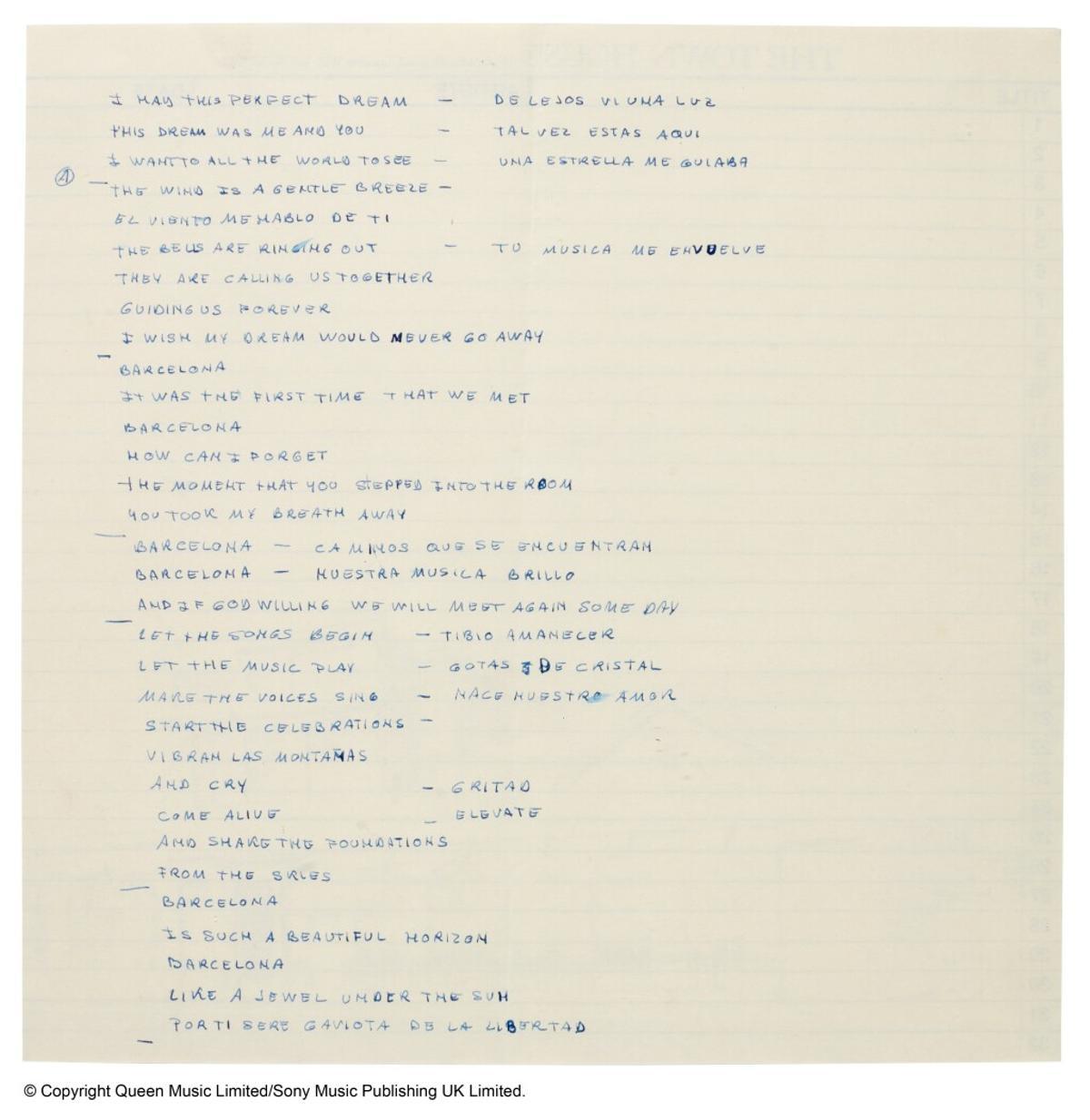 A l’Ajuntament se li escapa el manuscrit de ‘Barcelona’ de Freddie Mercury en la subhasta de Sotheby’s