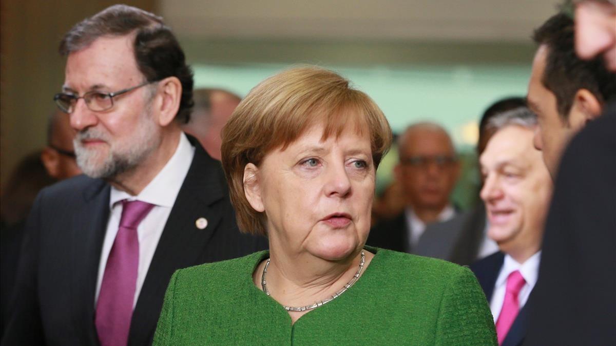 La cancillera alemana, Angela Merkel, en una conferencia organizada por la Comisión Europea.