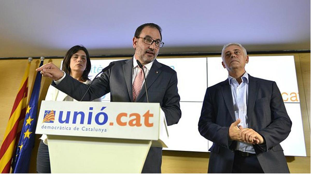El secretario general de Unió, Ramon Espadaler, interviene en la rueda de prensa tras la cumbre del partido, este miércoles, 17 de junio.