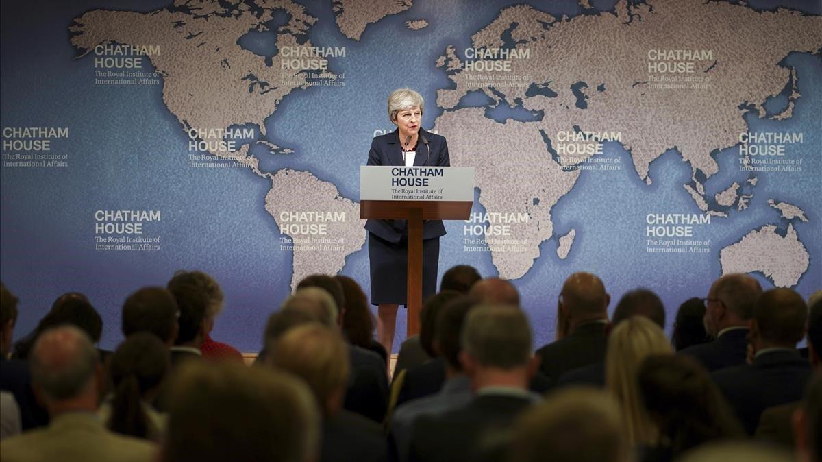 Theresa May, en su último discurso en Londres. Theresa May, en su último discurso en Londres.