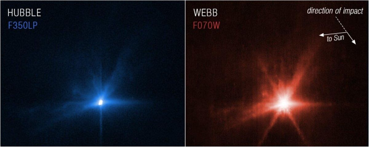Webb y Hubble revelan espectaculares imágenes de la colisión de la sonda DART con un asteroide Webb y Hubble revelan espectaculares imágenes de la colisión de la sonda DART con un asteroide