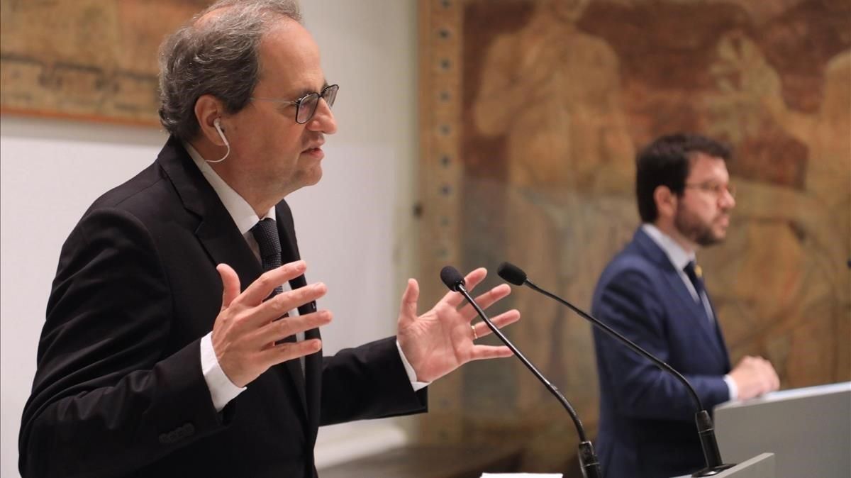 Torra y Aragonés, durante una comparecencia conjunta Torra y Aragonés, durante una comparecencia conjunta