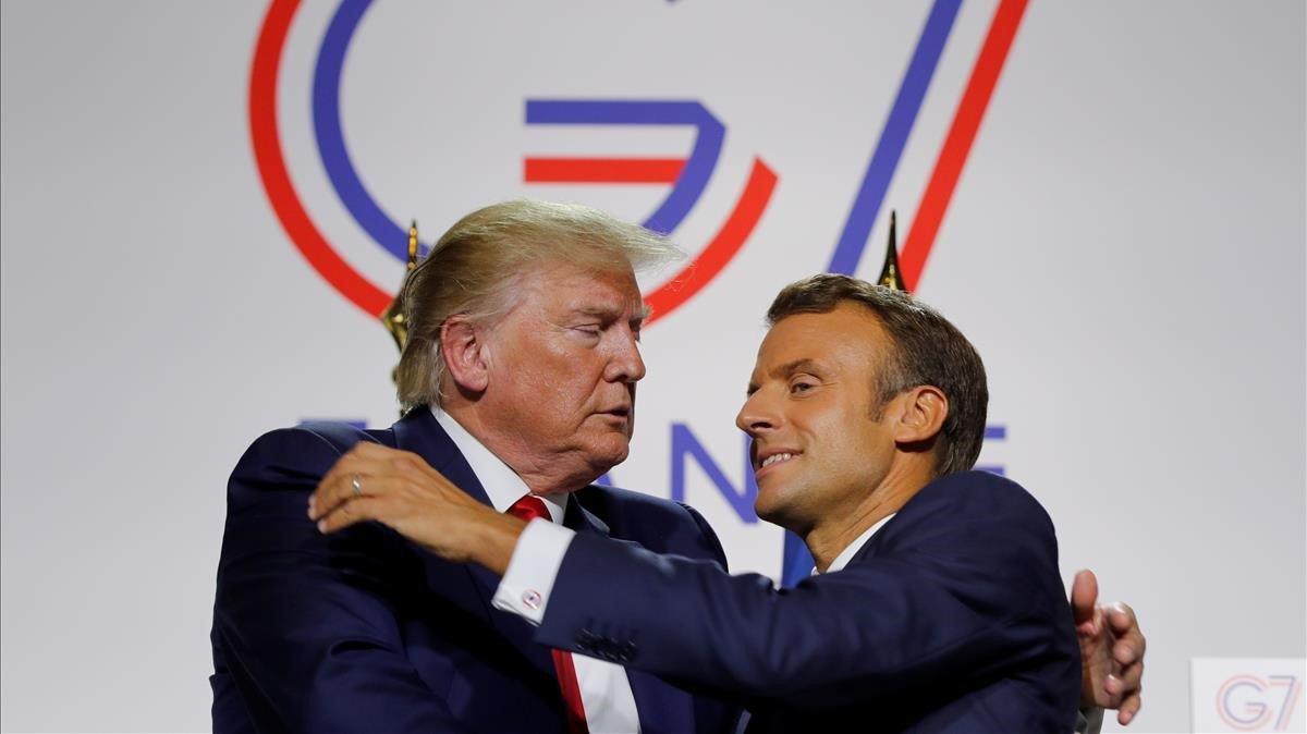 Trump y Macron, este lunes, durante la rueda de prensa que han ofrecido en la clausura del G-7.