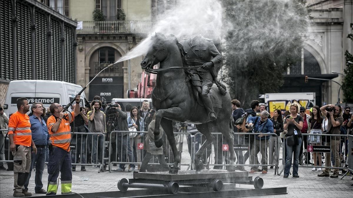 La polémica estatua ecuestre de Franco, de la exposición del Born del 2017 en Barcelona.