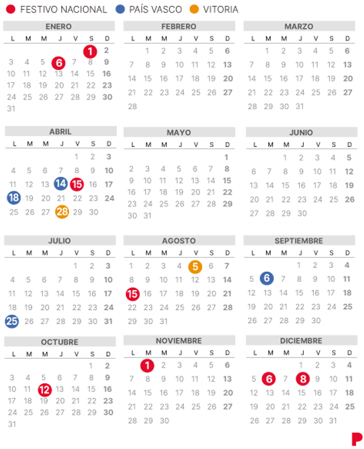 Calendario laboral de Vitoria del 2022