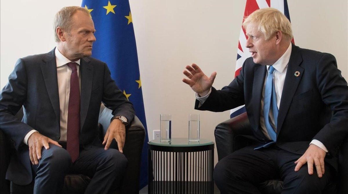 El presidente del Consejo Europeo, Donald Tusk, y el primer ministro británico, Boris Johnson, en un encuentro en la sede de Naciones Unidas, el pasado septiembre. El presidente del Consejo Europeo, Donald Tusk, y el primer ministro británico, Boris Johnson, en un encuentro en la sede de Naciones Unidas, el pasado septiembre.