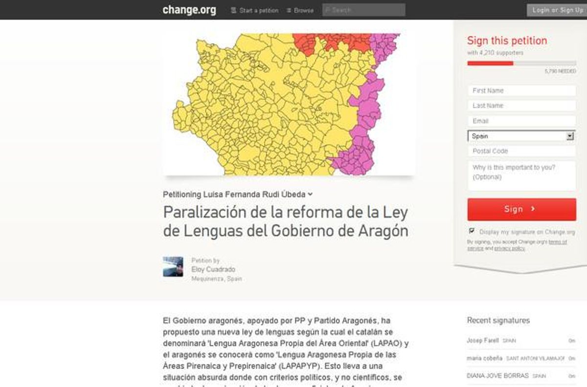 Petición en Change.org para paralizar la Ley de Lenguas del Gobierno de Aragón Petición en Change.org para paralizar la Ley de Lenguas del Gobierno de Aragón