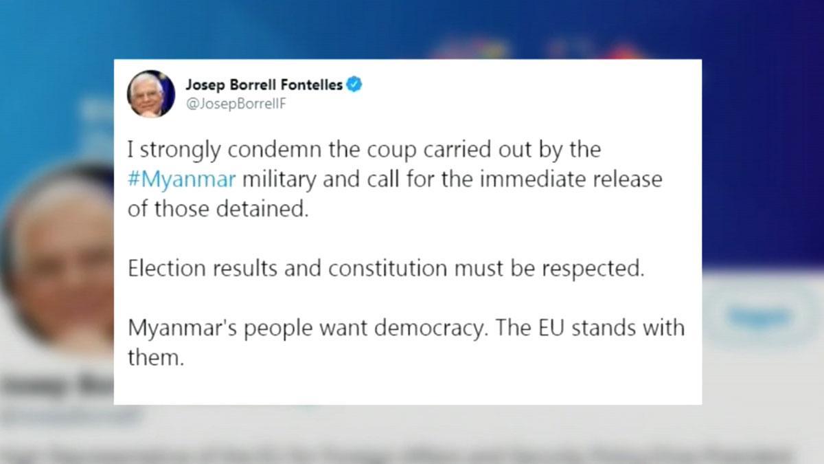 La UE, el Gobierno británico y Estados Unidos condenan el golpe de Estado en Birmania.