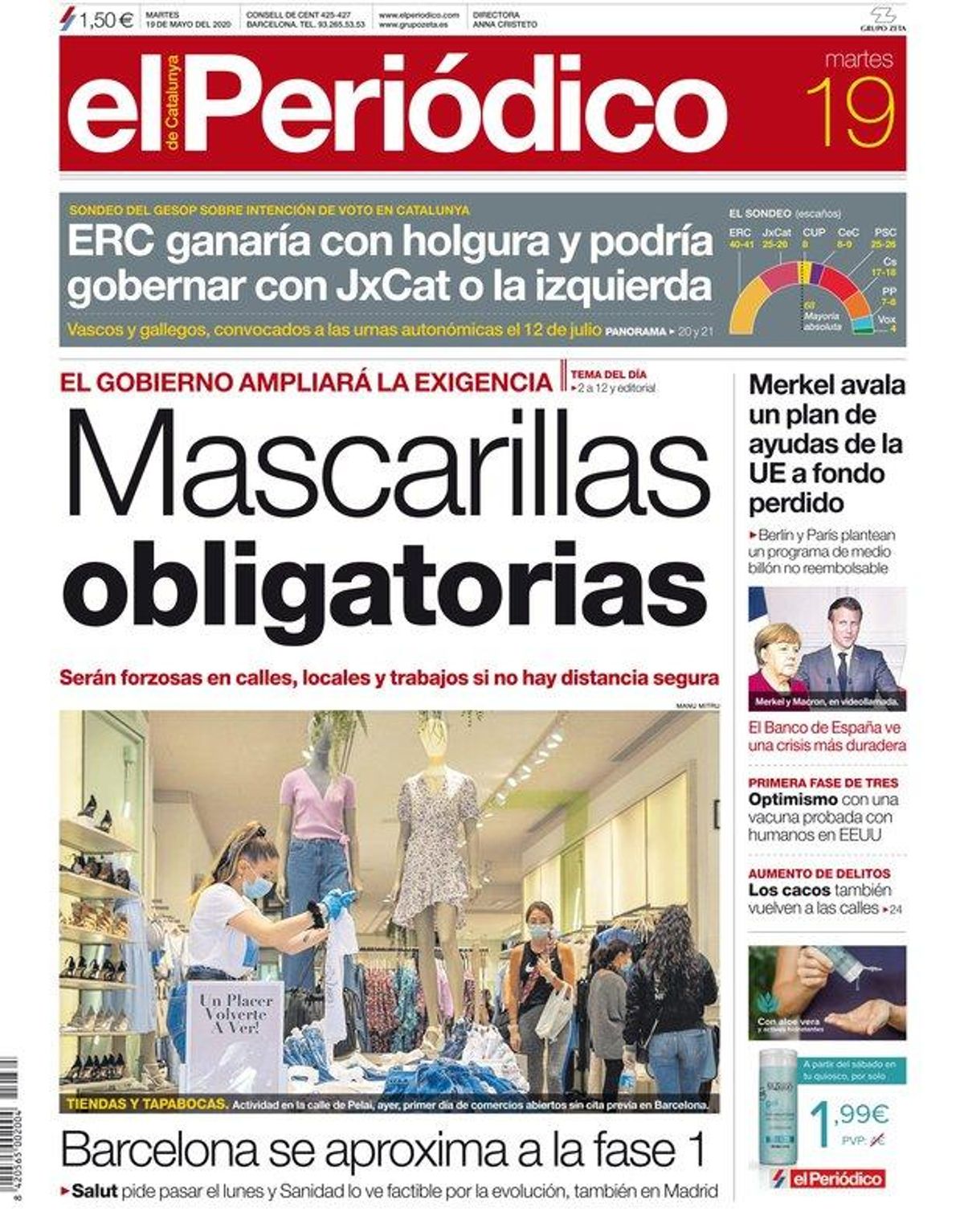 La portada de EL PERIÓDICO del 19 de mayo del 2020 La portada de EL PERIÓDICO del 19 de mayo del 2020