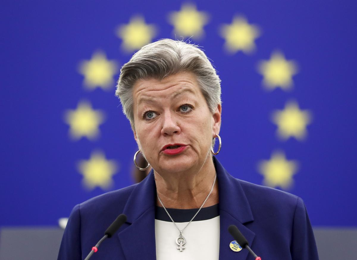 La comisaria de Interior, Ylva Johansson, durante su intervención en el Parlamento Europeo.
