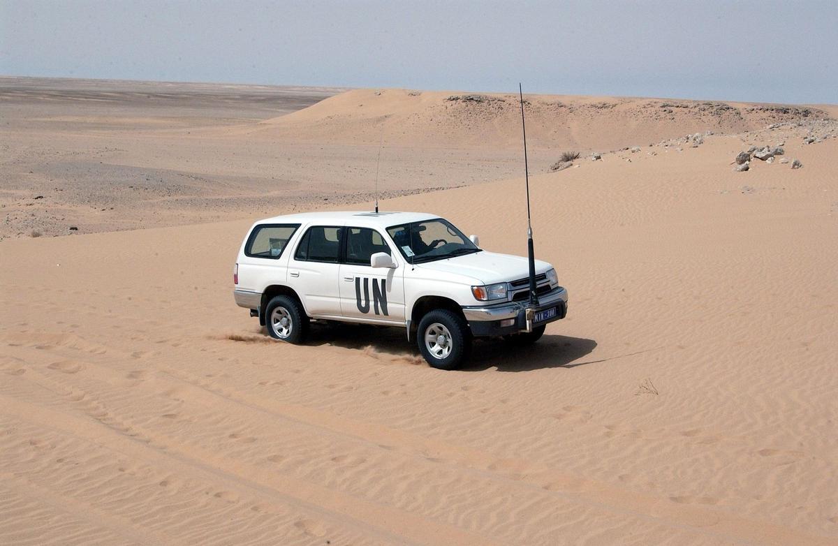 Un vehículo de la Misión de Naciones Unidas en el Sáhara Occidental, en una imagen de 2017