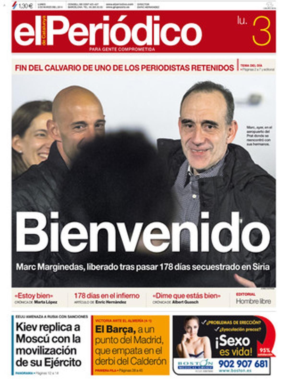 La portada de EL PERIÓDICO (3-3-2014).