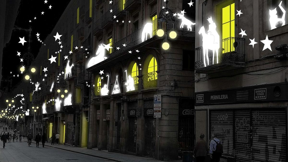 El no pessebre de Sant Jaume: figures de llum en façanes de Laietana a la Rambla