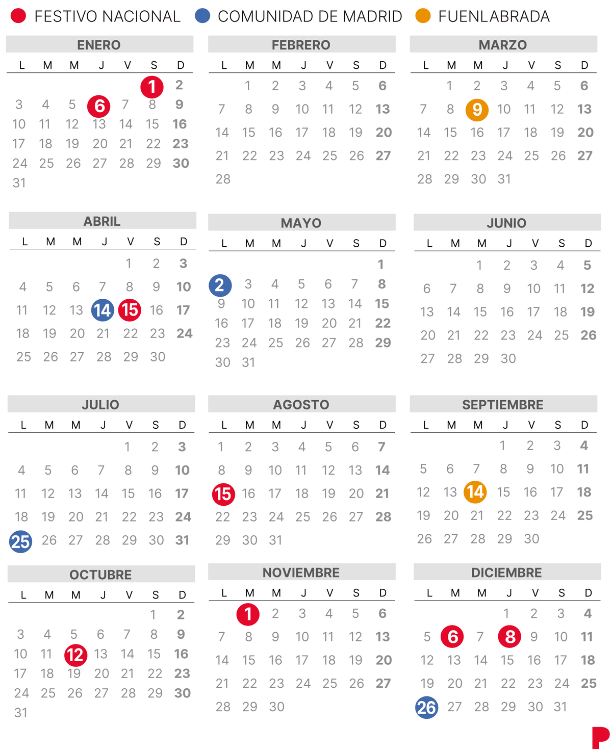 Calendario laboral de Fuenlabrada del 2022