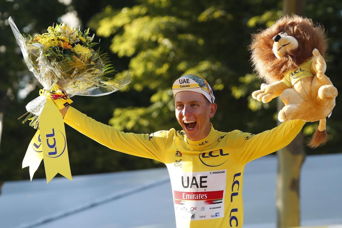 El esloveno Tadej Pogacar, en el Tour de Francia de 2021. EFE/EPA/GUILLAUME HORCAJUELO