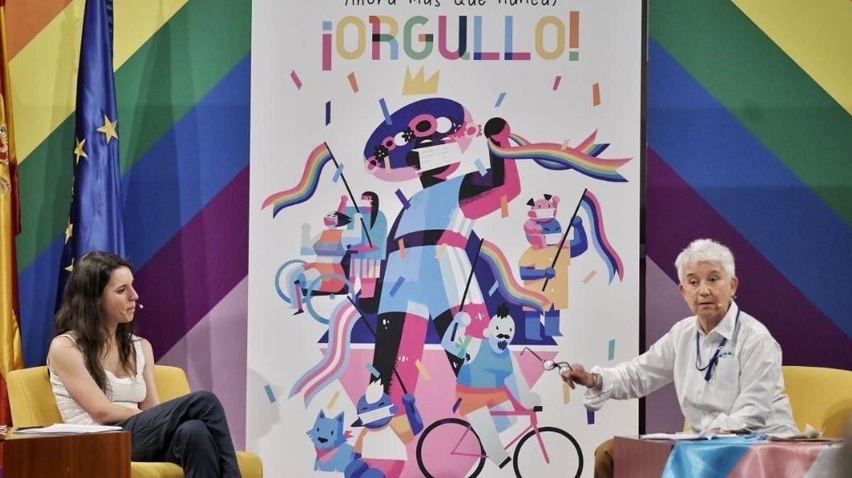 La ministra de Igualdad, Irene Montero y la directora de Diversidad Sexual y Derechos LGTBI, Boti G. Rodrigo, en la presentación de los actos con motivo del Orgullo 2020. La ministra de Igualdad, Irene Montero y la directora de Diversidad Sexual y Derechos LGTBI, Boti G. Rodrigo, en la presentación de los actos con motivo del Orgullo 2020.