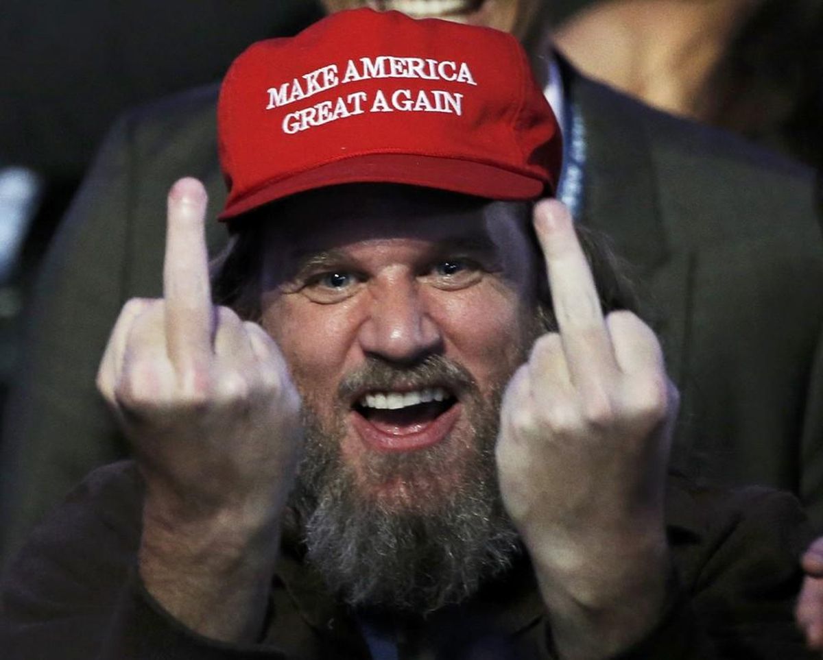 Un votante de Trump celebra el resultado de las elecciones presidenciales de Estados Unidos la noche electoral en Manhattan. Un votante de Trump celebra el resultado de las elecciones presidenciales de Estados Unidos la noche electoral en Manhattan.